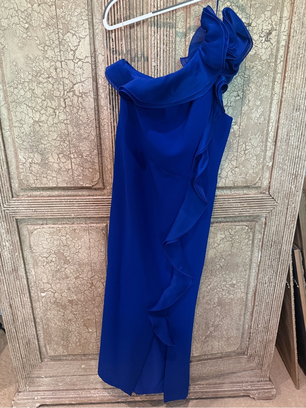 Teri Jon One-Shoulder Ruffle Maxi Dress - Cobalt Blue